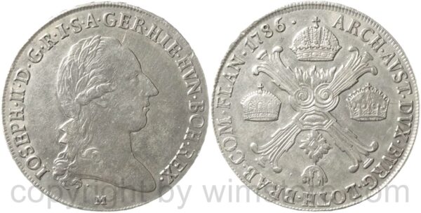 josef ii. 1780 1790, alleinregent, 1/2 kronentaler 1786 m, mailand, silber, ss
