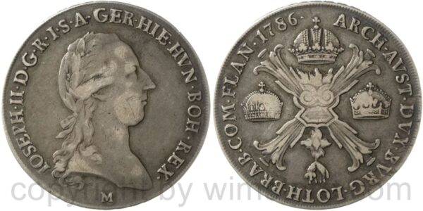 josef ii. 1780 1790, alleinregent, kronentaler 1786 m, mailand, silber, ss