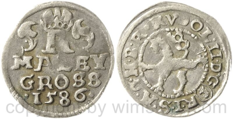 rudolf ii. 1576 1612, maleygroschen 1586, budweis, münzmeister christoph mattighofer, silber, ss rudolf ii. 1576 1612, maleygroschen 1586, budweis, münzmeister christoph mattighofer, silber, ss