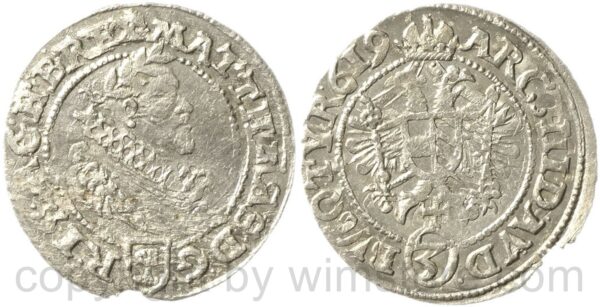 matthias 1612 1619, groschen (3 kreuzer) 1619 wien, münzmeister isaias jessensky, silber, ss
