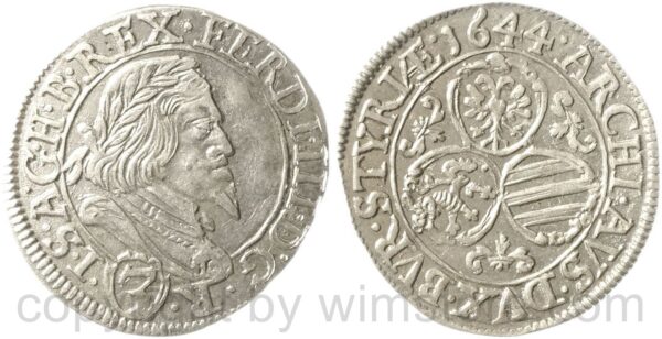 ferdinand iii. 1637 1657, groschen 1644 graz, her 698, silber, vz