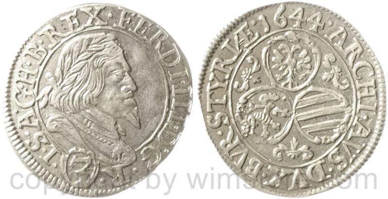 ferdinand iii. 1637 1657, groschen 1644 graz, her 698, silber, vz ferdinand iii. 1637 1657, groschen 1644 graz, her 698, silber, vz