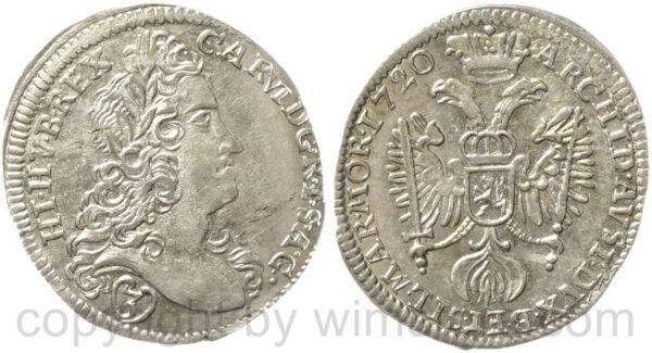 karl vi. 1711 1740, groschen (3 kreuzer) 1720 prag, ohne münzmeisterzeichen, silber, vz, schrötlingsfehler
