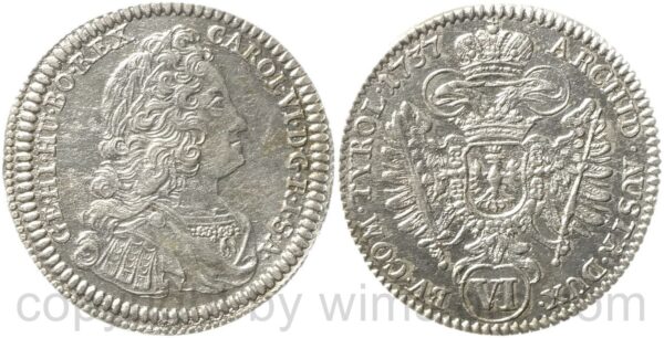 karl vi. 1711 1740, 6 kreuzer (vi kreuzer) 1737 hall, silber, ss vz