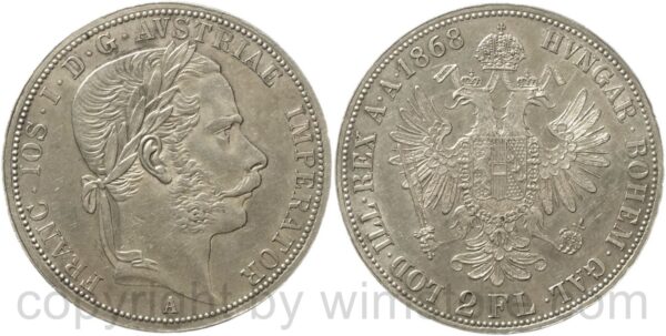 franz josef i., 2 (doppel) gulden 1868 a, silber, ss vz