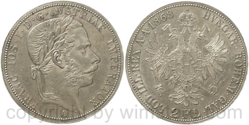 franz josef i., 2 (doppel) gulden 1868 a, silber, ss vz