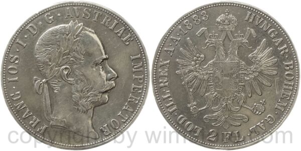 franz josef i., 2 (doppel) gulden 1883, silber, ss vz gereinigt