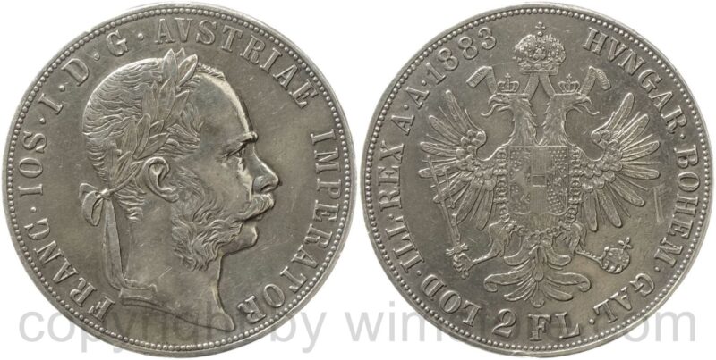 franz josef i., 2 (doppel) gulden 1883, silber, ss vz gereinigt