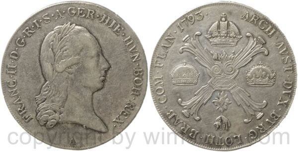 franz ii. 1792 1835, kronentaler 1793 a, ag, ss/ss+