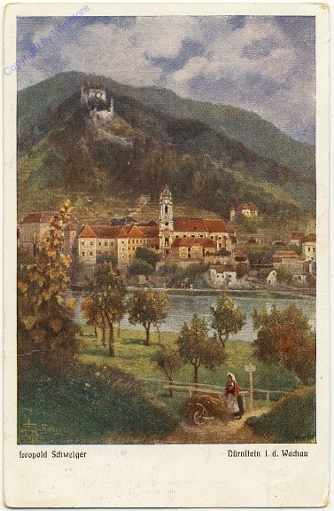 Dürnstein, Ortsansicht mit Ruine im Hintergrund