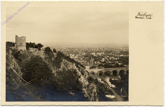 Mödling, Ortsansicht, Schwarzer Turm im Vordergrund