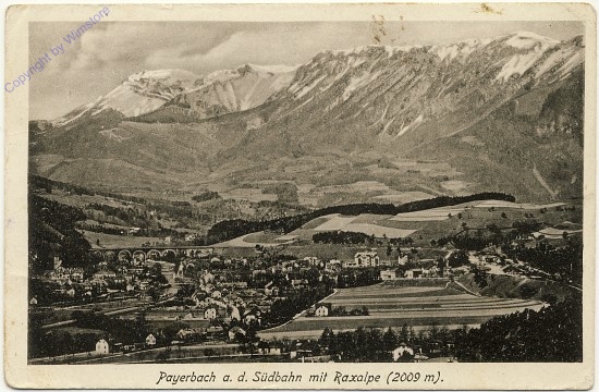 Payerbach, Ortsansicht, Raxalpe im Hintergrund