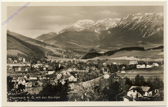 Payerbach, Ortsansicht, Raxalpe im Hintergrund