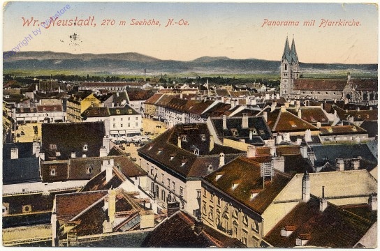 ak100696a Wiener Neustadt, Panorama mit Pfarrkirche