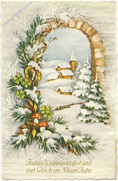 Dorf im Winter, Blick durch Torbogen
