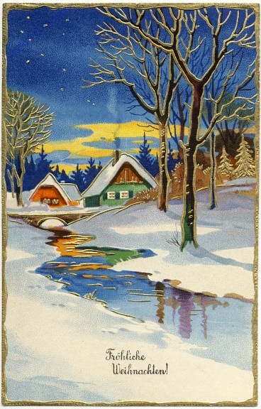 Dorf im Winter, Relief und Golddruck