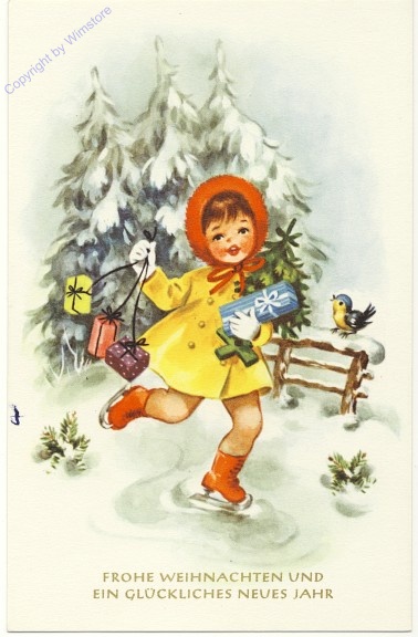 Mädchen mit Geschenken beim Eislaufen