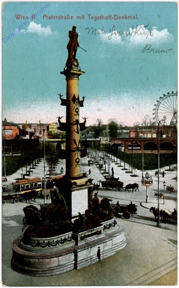 Wien 2, Praterstraße mit Tegetthoff-Denkmal