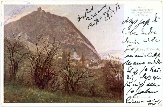 ak104443 Wien 19, Kahlenbergdorf mit Leopoldsberg im Frühling