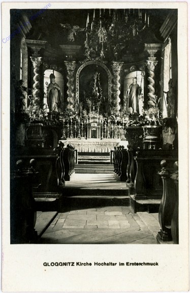 ak104748 Gloggnitz, Kirche, Hochaltar im Ernteschmuck