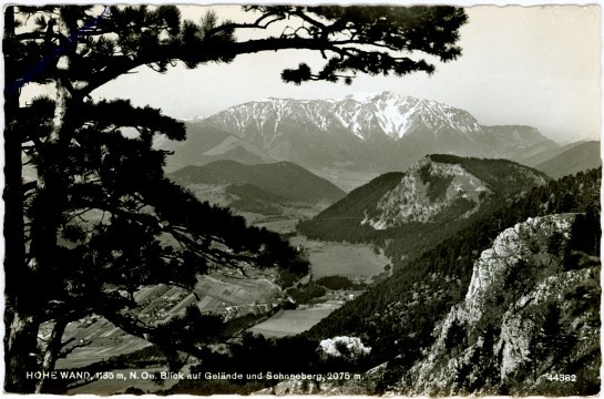 Hohe Wand, Blick auf Gelände und Schneeberg