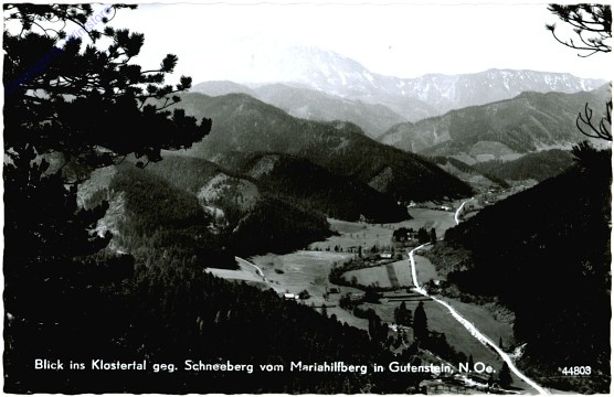 ak104991 Gutenstein, Blick ins Klostertal gegen Schneeberg vom Mariahilferberg