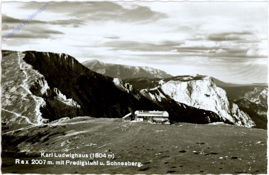 Rax, Karl Ludwig Haus mit Predigstuhl und Schneeberg