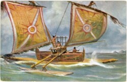 MG, Auslegerboot mit Mattensegel, Neu Guinea