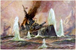 Englischer Seeschlachtkreuzer im Salvenfeuer dt. Kreuzer