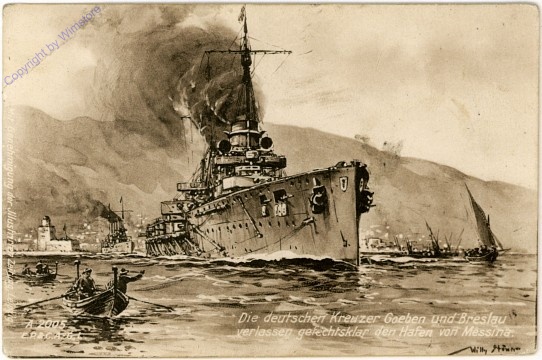 Kreuzer "Goeben" und "Breslau" verlassen den Hafen von Messina