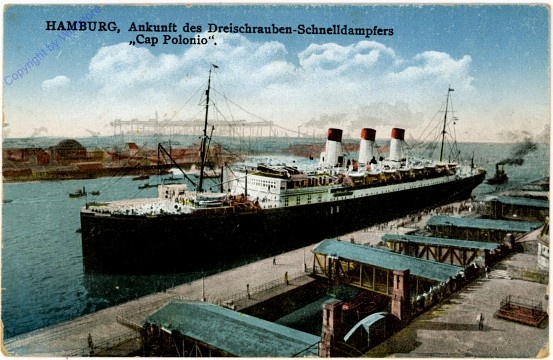 Dreischrauben-Schnelldampfer "Cap Polonio", Ankunft, Hamburg