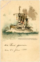 S.M. Panzerschiff "Brandenburg" mit Volldampf Kiel verlassend