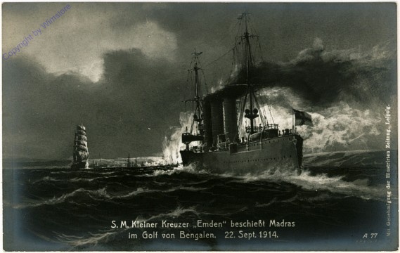 S.M. Kleiner Kreuzer "Emden" beschießt Madras im Golf von Bengalen