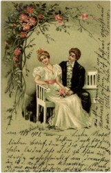 Hochzeitspaar auf Bank