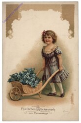 ak109028 Mädchen mit Blumen-Karre, Namenstag