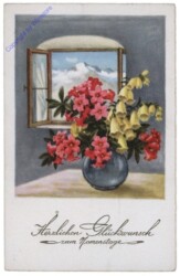 Blumenvase am Fenster, Namenstag