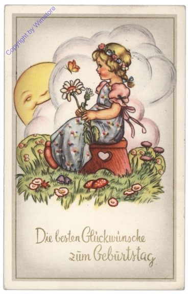 ak109131 Mädchen auf Sitzbank, Geburtstag