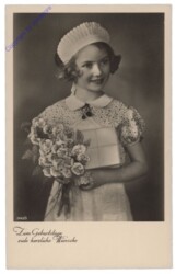 Mädchen mit Blumenstrauß, Geburtstag