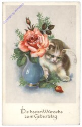 Katze mit Blumenvase, Geburtstag