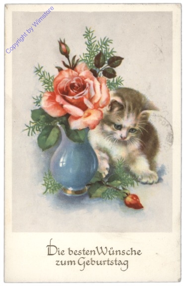 ak109154 Katze mit Blumenvase, Geburtstag