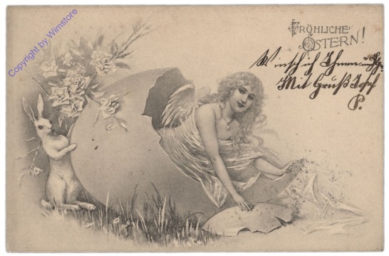 Osterhase sieht Engerl zu