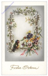 H.B. Wien 980: Vogel sitzt im Blütenrahmen