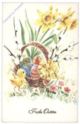 Kücken vor Osterkorb