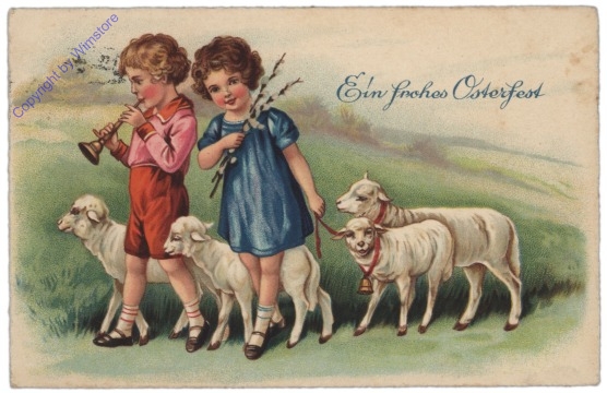 Kinder mit Lämmern