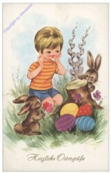 Kind findet Ostereier, Häschen