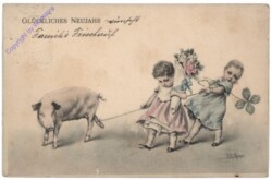 ak109640 Mädchen mit Schwein an der Leine