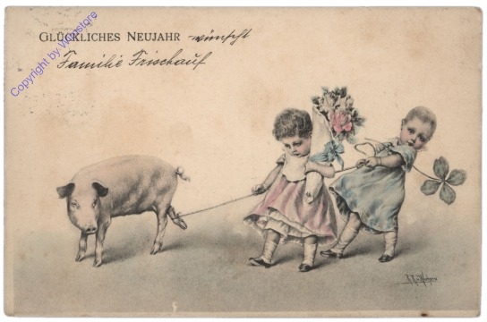 Mädchen mit Schwein an der Leine