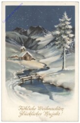ak109725 Verschneites Dorf mit Bach