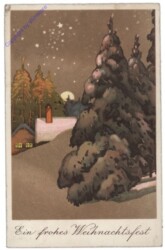 Verschneiter Wald mit Haus