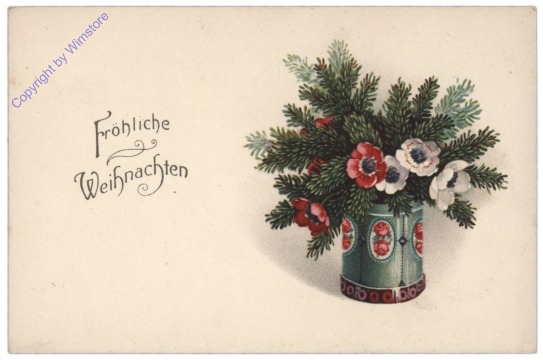 Vase mit Zweigen und Blumen